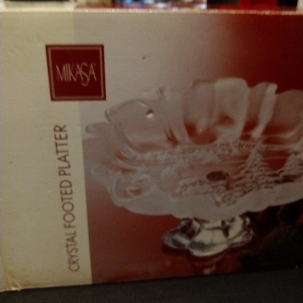 Vintage Mikasa Crystal Footed Platter, Ruffled Frosted Serving Dish